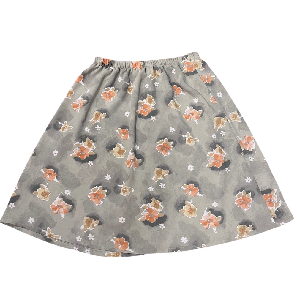 Promises Petite Floral A-Line Skirt Gray Floral Orange Blossom Made in USA 14P